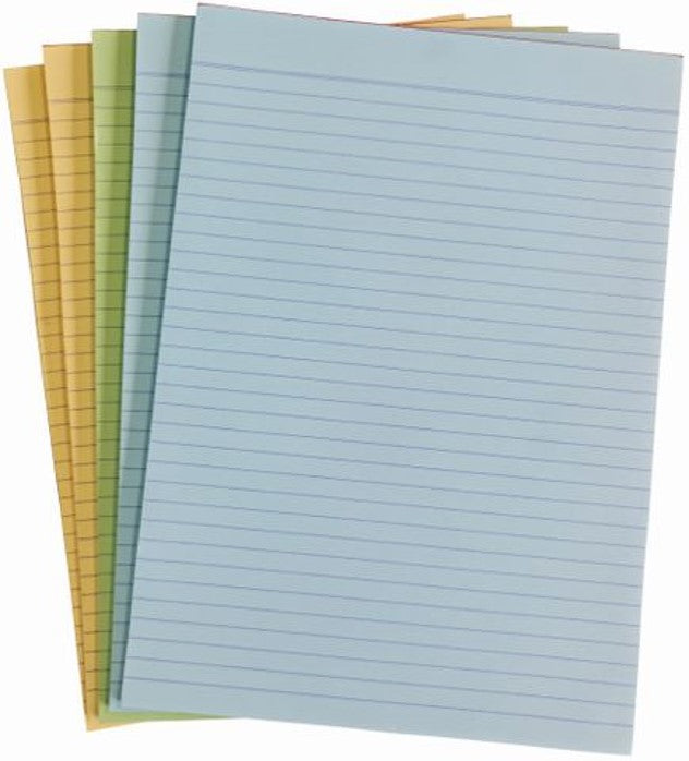 Writer Pad A4 Bond 2 Sided Ruled Assorted Colours 50LF PK5 (Each)