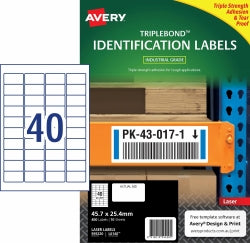Avery Label Laser L6140 Triplebond 45.7x25.4mm 40UP PK10 (Each)