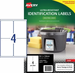 Avery Label Laser L7915 Ultra Resistant 99.1x139mm 4UP PK10 (Each)