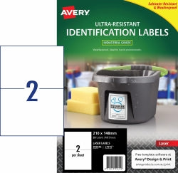 Avery Label Laser L7916 Ultra Resistant 210x148mm 2UP PK10 (Each)
