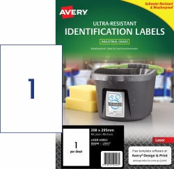 Avery Label Laser L7917 Ultra Resistant 208x295mm 1UP PK10 (Each)