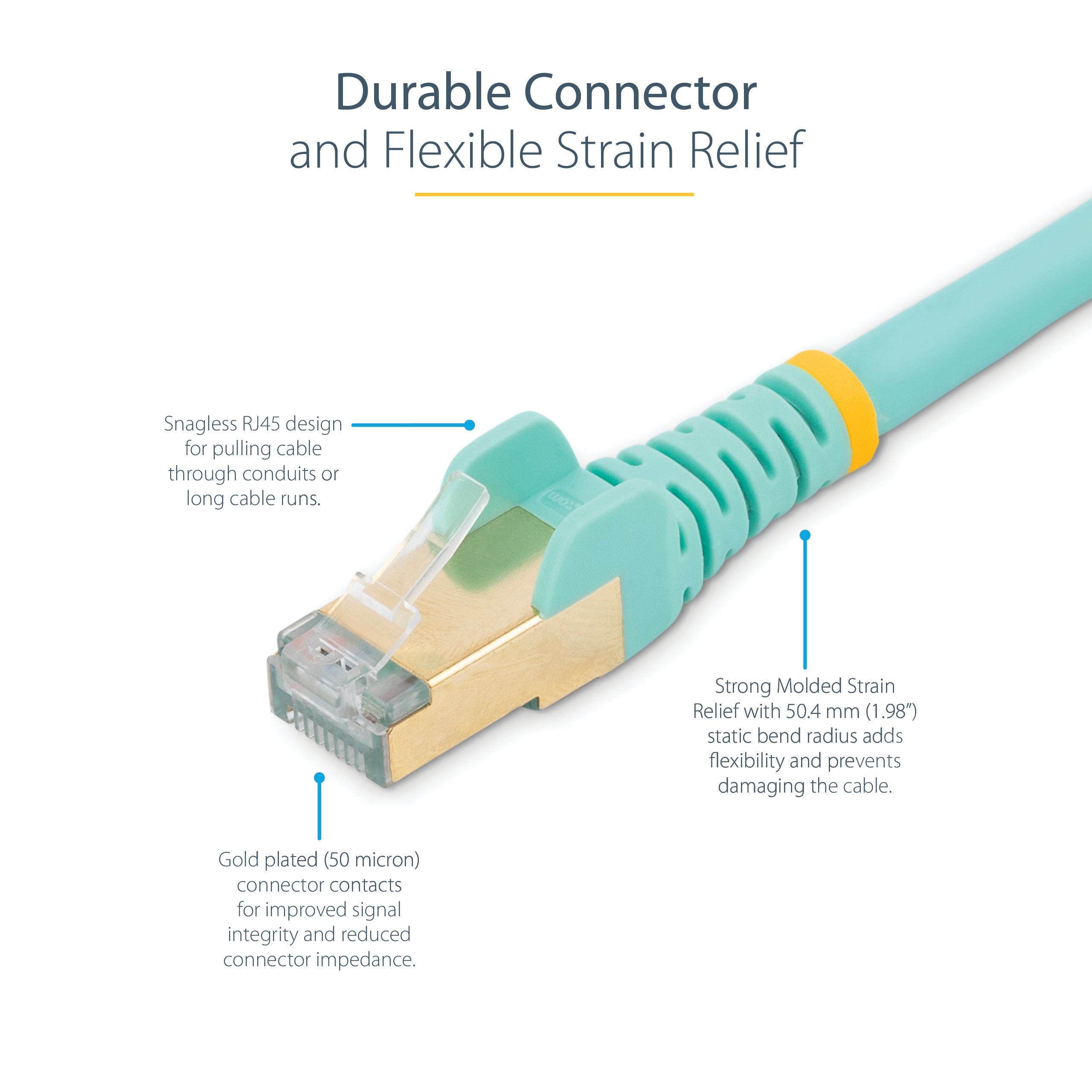StarTech.com 1m CAT6a Ethernet Cable - 10 Gigabit Shielded Snagless RJ45 100W PoE Patch Cord - 10GbE STP Network Cable w/Strain Relief - Aqua Fluke Tested/Wiring is UL Certified/TIA
