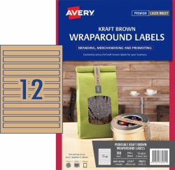 Avery Labels 190x16mm L1745 Wraparound 12UP Kraft Brown PK15 (Each)