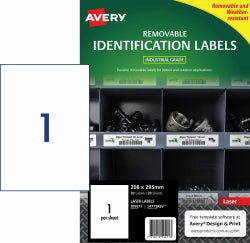 Avery Label Laser L4775REV H/DUTY 208x295mm Removable 1UP PK20 (Each)