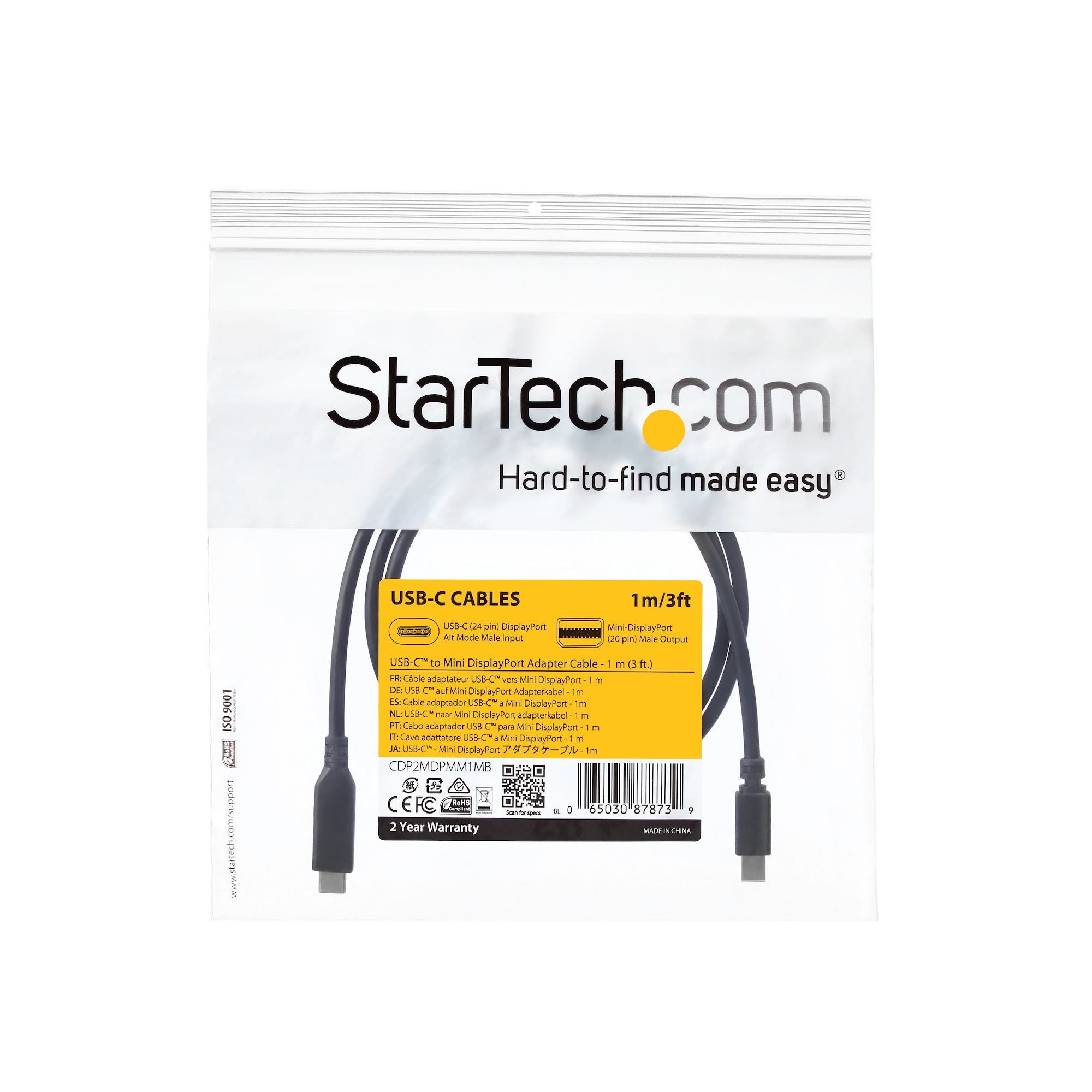 StarTech.com 1 m (3.3 ft.) USB-C to Mini DisplayPort Cable - 4K 60Hz - Black