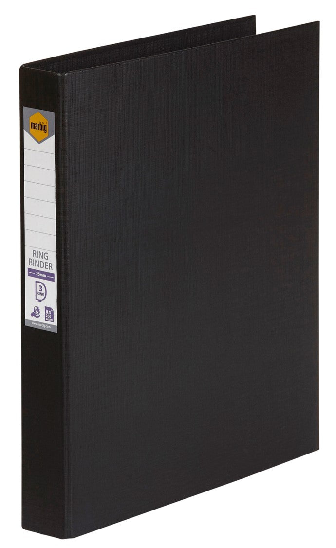 Marbig Binder A4 Pe 3 D-RING 25mm Black (Each)