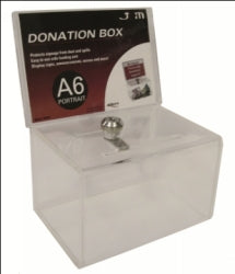 Donation Box Deflecto A6 L/SCAPE Lockable With Header Clear (Each)
