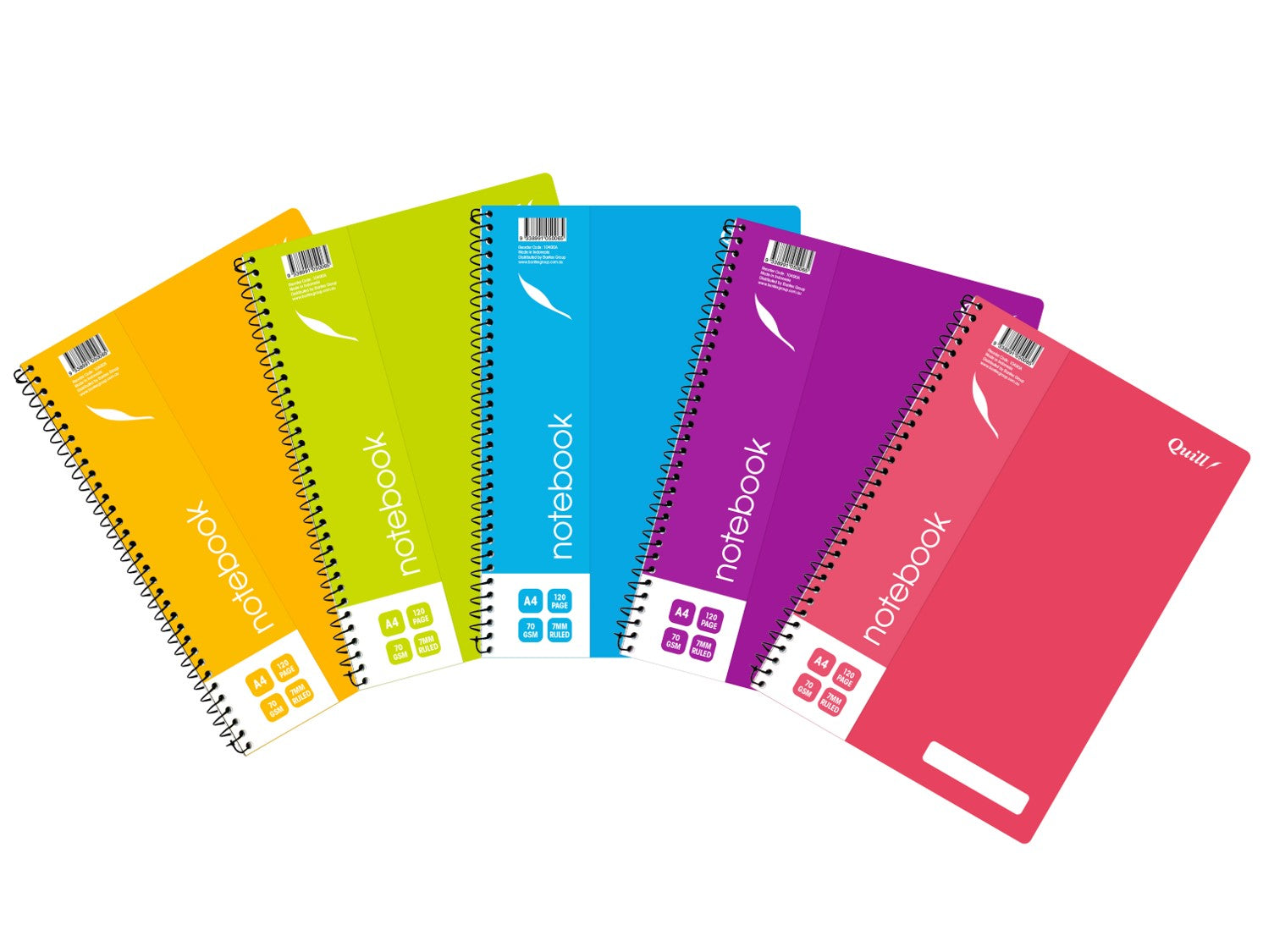 Quill Notebook A4 70GSM PP Assorted 120-page (Pack 10)