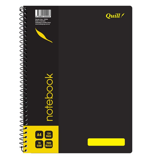 Quill Notebook A4 70GSM PP Black 120-page (Pack 10)