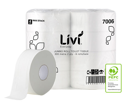 Livi Toilet Paper Roll Basics 300M Jumbo 2PLY (Box 8)