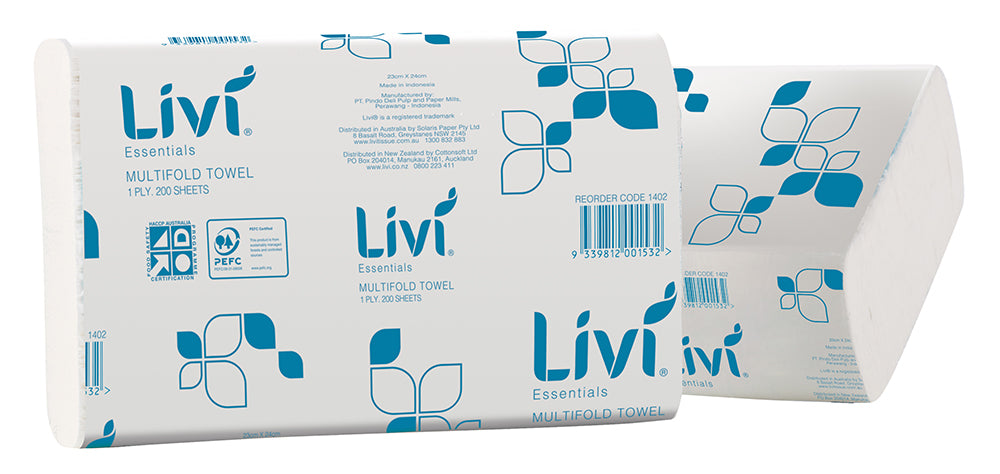Livi Paper Towel Essentials Multifold 1PLY 200S (Box 20)