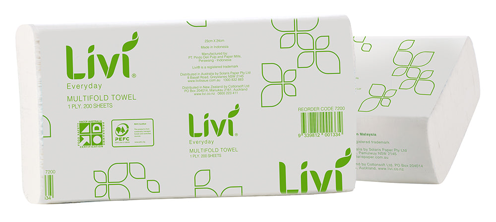 Livi Paper Towel Basics Multifold 1PLY 200 Shts (Box 20)