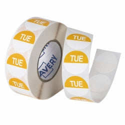 Avery Label 24mm Tuesday Removable Yellow/White 1000/ROLL (Each)