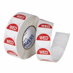 Avery Label 24mm Wednesday Removable Red/White 1000/ROLL (Each)