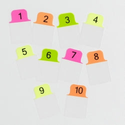 Tabs 25.4x38mm Mini Numeric 1-10 Neon Green/Orange/Pink/Yellow PK80 (Each)