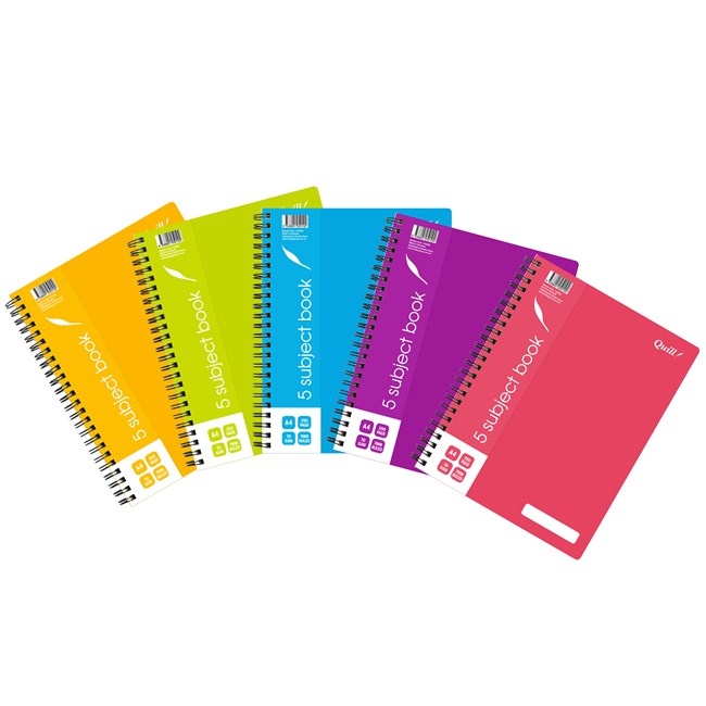 Quill Notebook A4 70GSM PP 5 Subject Assorted 250-page (Pack 5)