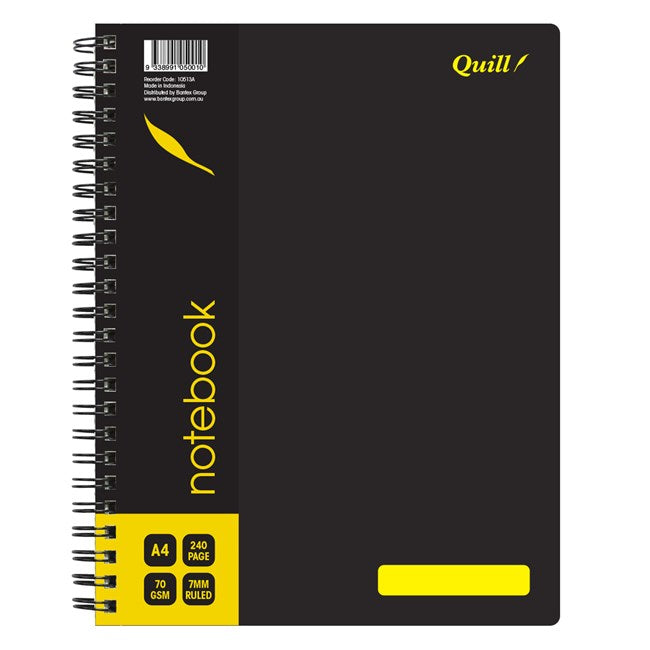 Quill Notebook A4 70GSM PP Black 240-page (Pack 5)
