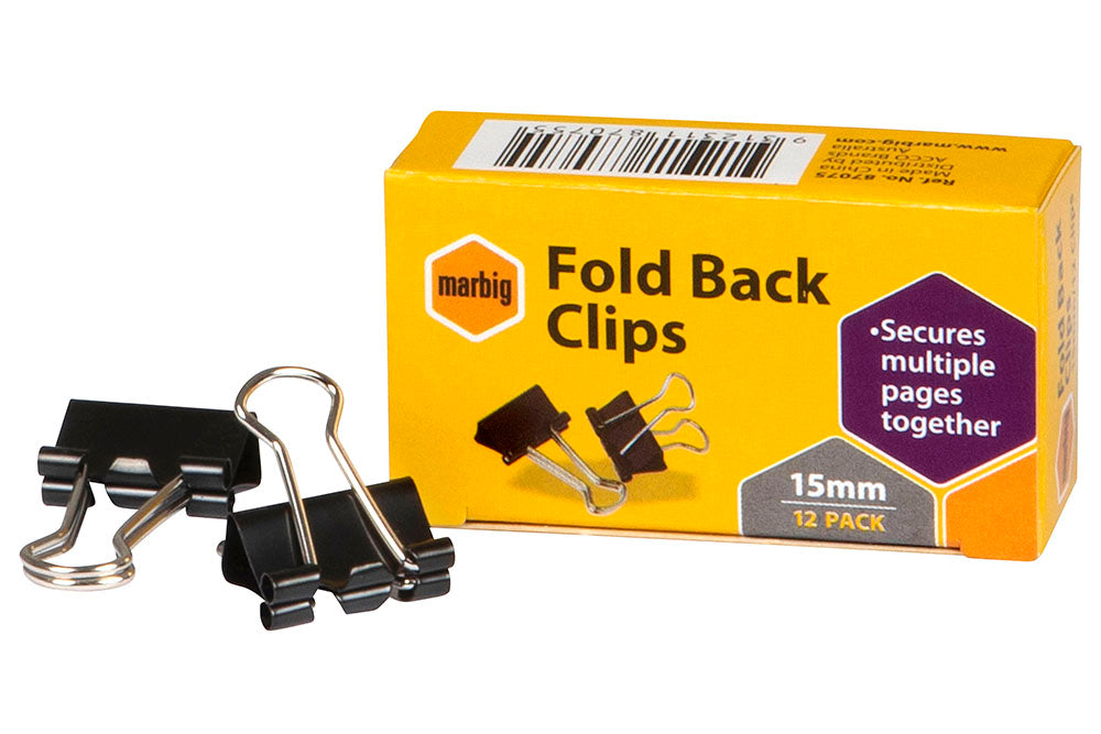 Marbig Foldback Clips 15mm Black Bx12 (Each)