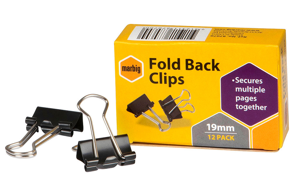Marbig Foldback Clips 19mm Black Bx12 (Each)