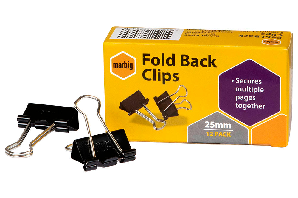 Marbig Foldback Clips 25mm Black Bx12 (Each)