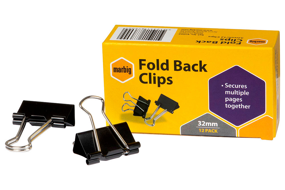 Marbig Foldback Clips 32mm Black Bx12 (Each)