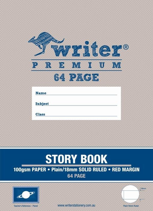 Writer Story Book Premium 1/2 Plain 1/2 18mm Solid Ruled+margin 64-page Planet (Pack 10)