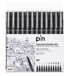 Uni Pen Pin Fineliner Assorted Sizes Black WLT12 (Each)