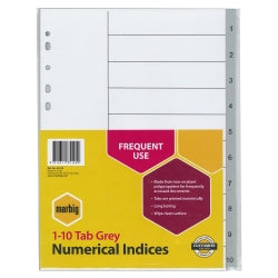 Marbig Dividers A4 PP 1-10 Tab Grey (Each)