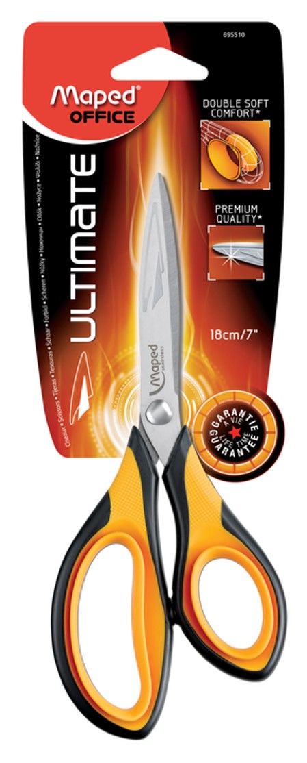 Maped Scissors 18CM Ultimate Asymmetrical Black/Yellow Hs (Each)