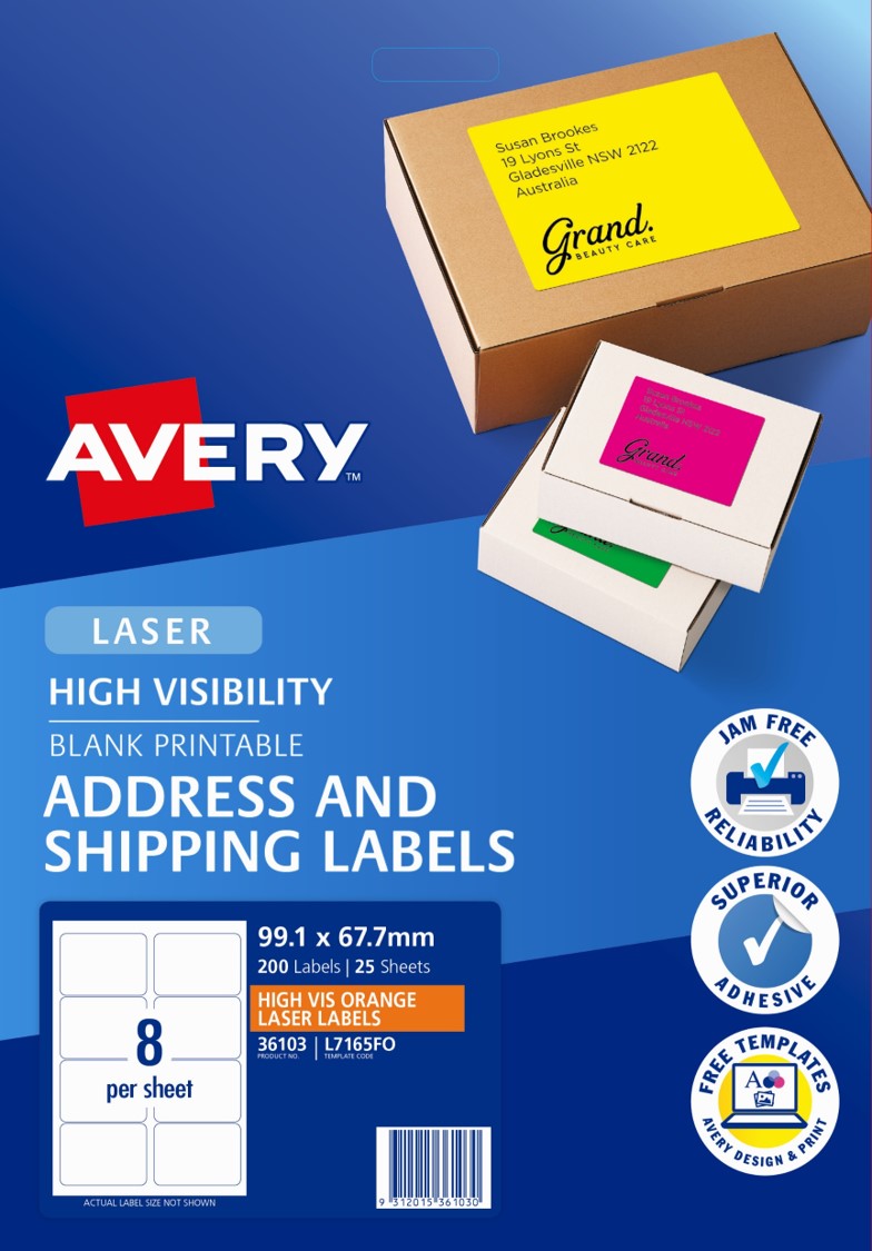 Avery Label L7165FO Shipping Hi Vis Fluoro Orange 8UP 25 Shts (Each)