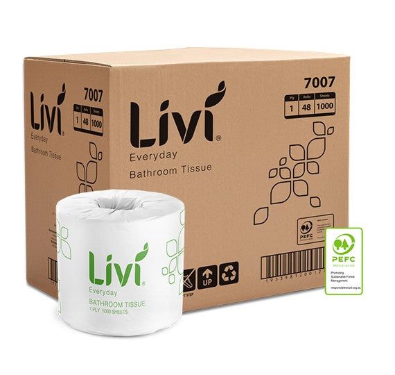 Livi Toilet Tissue Basics 1PLY 1000S (Box 48)