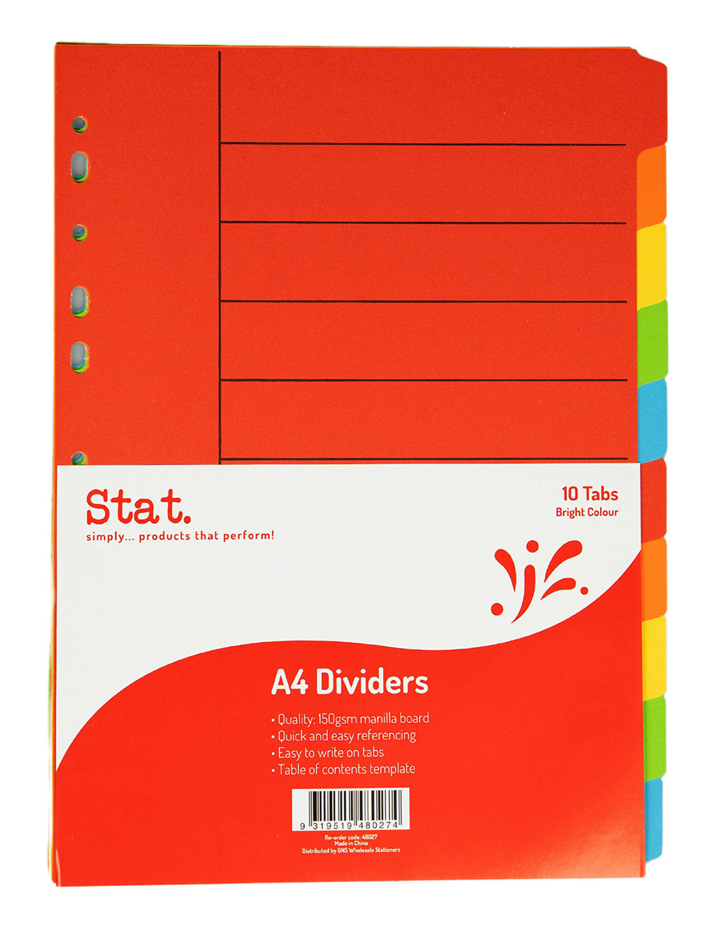 Staedtler Dividers A4 Bright Colours Manilla 10 Tab (Each)