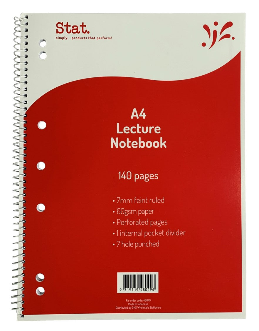 Staedtler Lecture Book A4 60GSM 7mm Ruling Board Cover Red 140-page PK10 (Each)