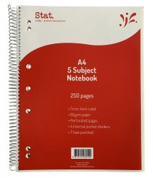 Staedtler Notebook A4 5 Subject 60GSM 7mm Ruling Board Cover Red 250-page (Pack 5)