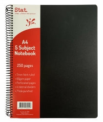 Staedtler Notebook A4 5 Subject 60GSM 7mm Ruling PP Black 250-page (Pack 5)