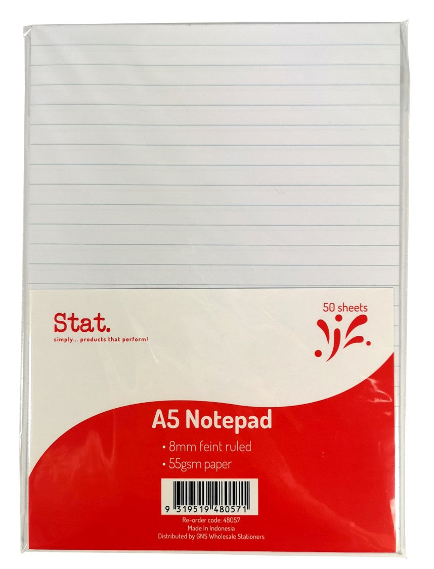 Staedtler Notepad A5 55GSM 8mm Ruling White 50SHT (Each)