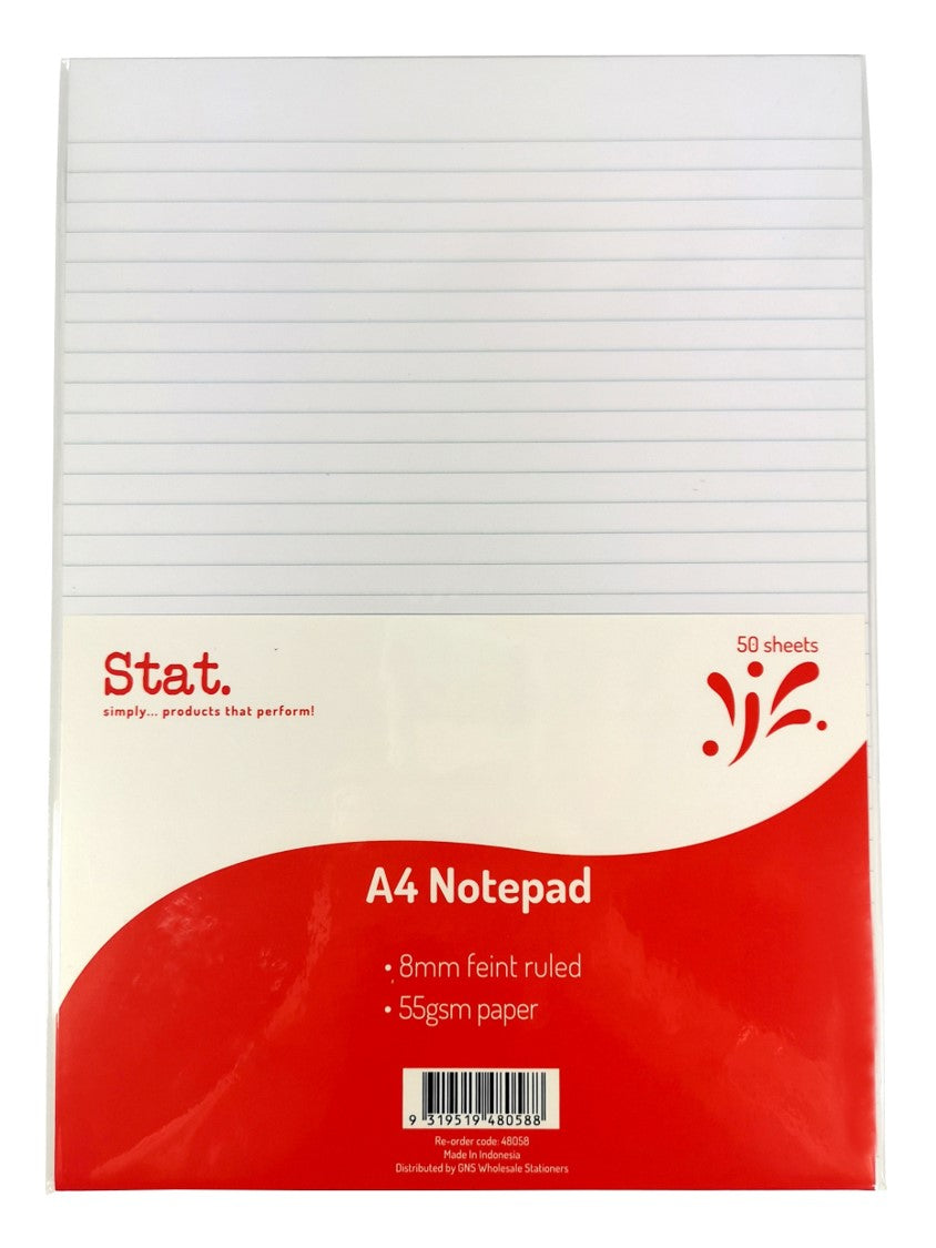 Staedtler Notepad A4 55GSM 8mm Ruling White 50SHT (Each)