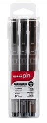 Uni Pen Pin 0.1mm Fineliner Assorted/LIGHT Grey/Dark Grey/SEPIA WLT3 (Each)