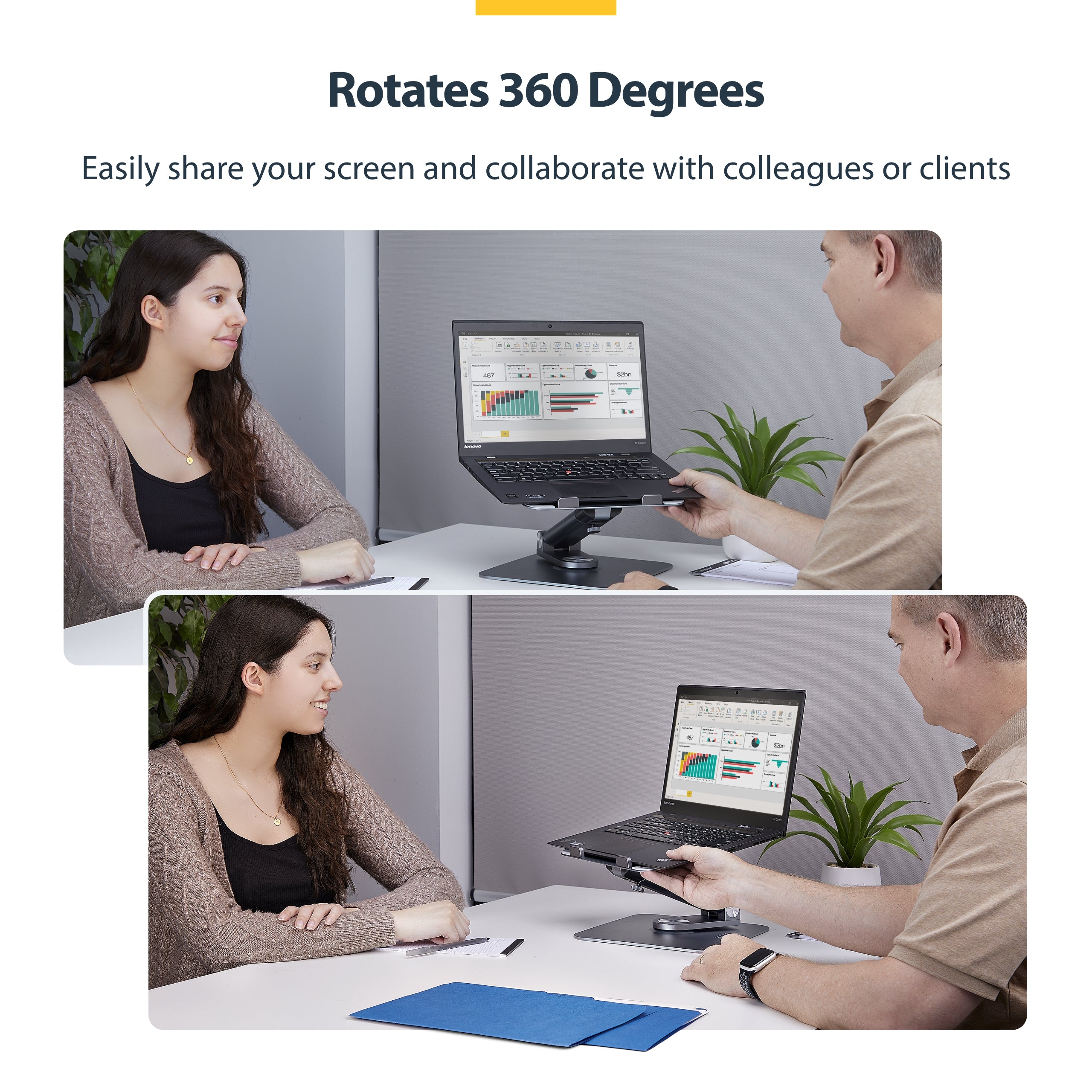 StarTech.com Telescopic Laptop Stand, 360 Swivel Base, Rotating Computer Riser for Desk, Adjustable Height and Tilt, Max 11lb/5kg, Aluminum Build, Portable Design