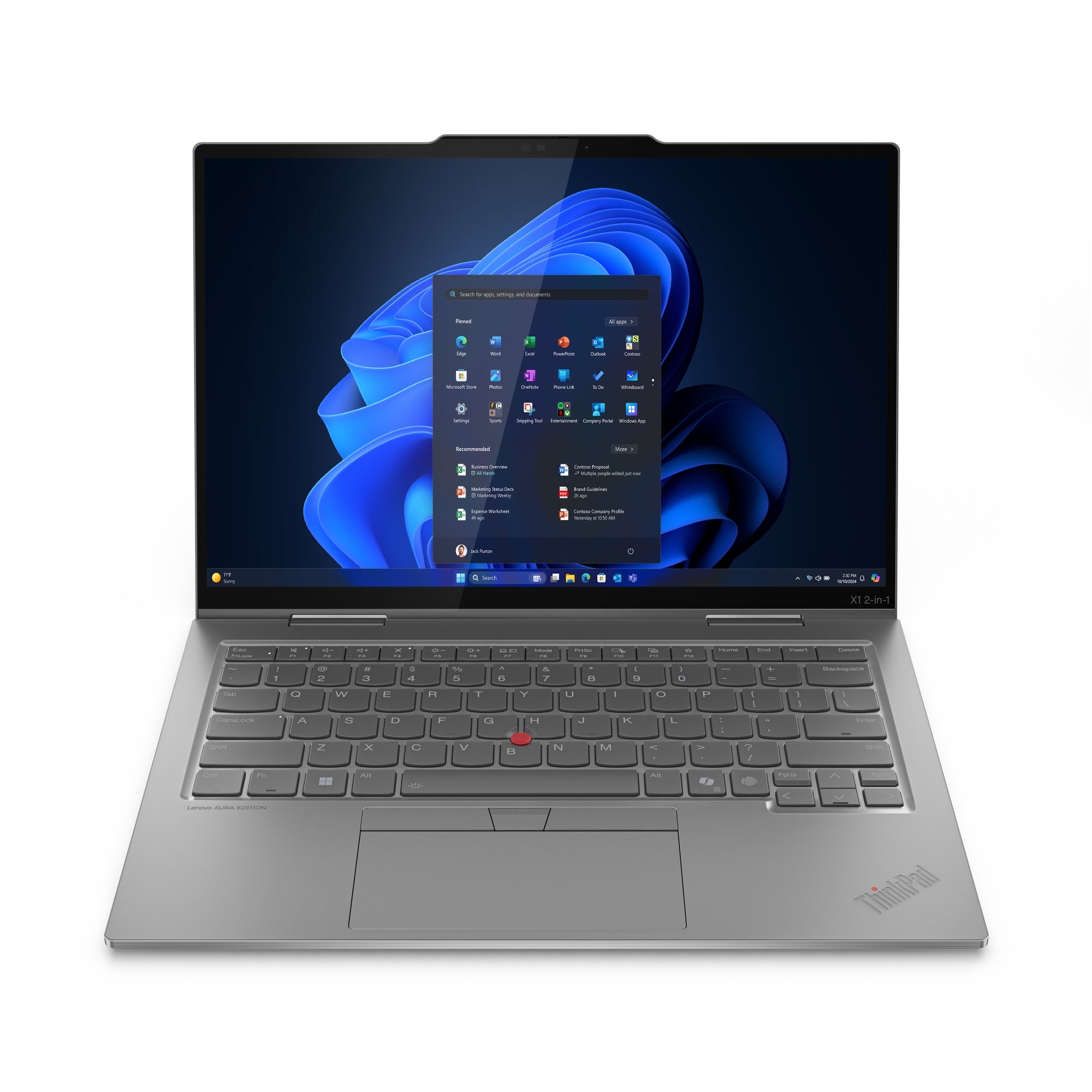 Lenovo ThinkPad X1 2-in-1 Gen 10 Aura Edition Copilot+ PC Intel Core Ultra 7 258V Laptop 35.6 cm (14") Touchscreen WUXGA 32 GB LPDDR5x-SDRAM 512 GB SSD Wi-Fi 7 (802.11be) Windows 11 Pro English Grey