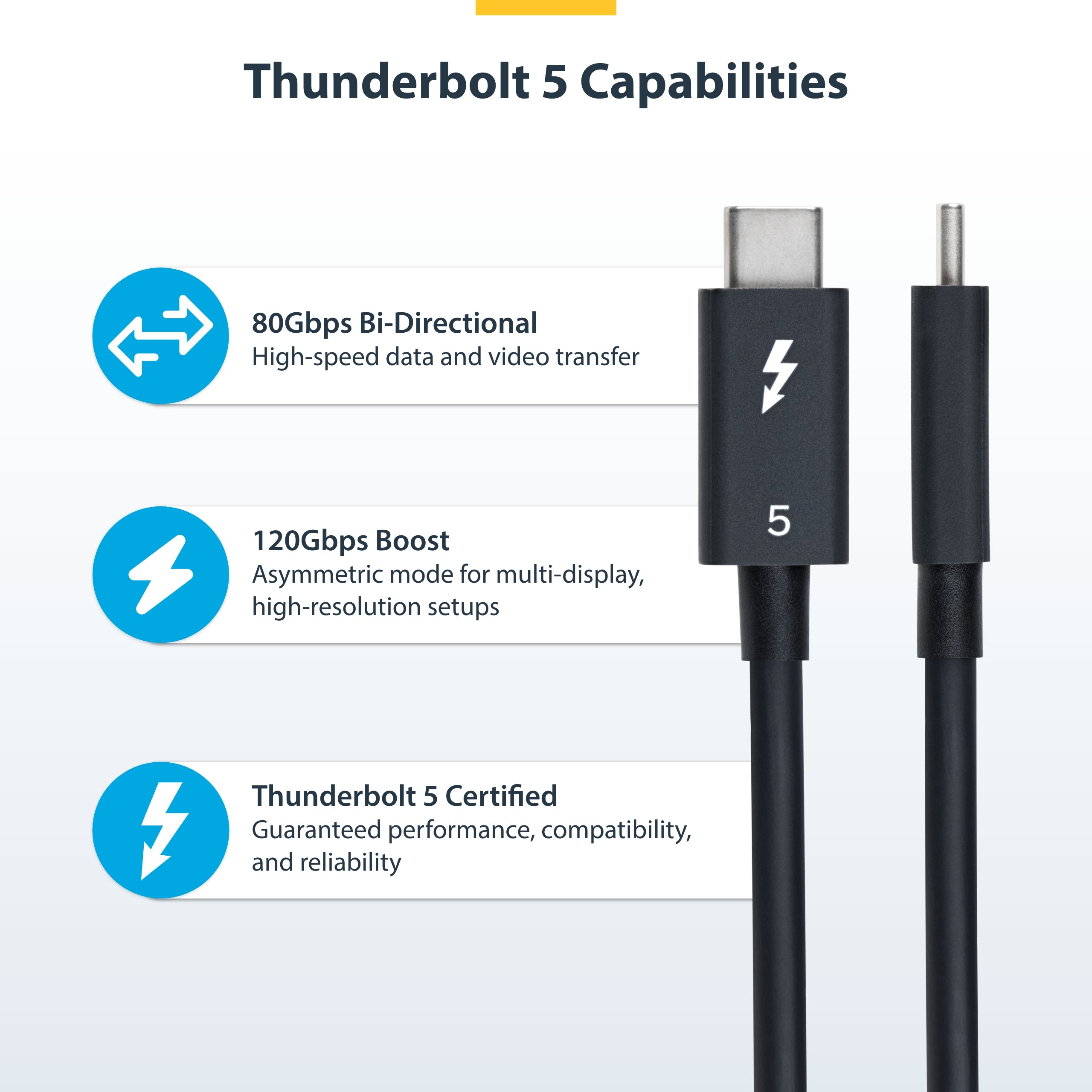 StarTech.com 1.5ft (50cm) Thunderbolt 5 Cable, 80Gbps/Up to 120Gbps, 240W PD, 8K 60Hz, Certified Thunderbolt Cable - Compatible w/Thunderbolt 4/USB4/USB-C