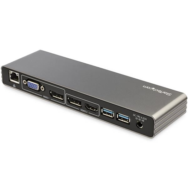 StarTech.com Thunderbolt 3 Dock - Dual 4K 60Hz Monitor TB3 Laptop Docking Station with DisplayPort, HDMI & 1080p VGA - 85W Power Delivery & Charging - 2x USB-A, Ethernet - Mac & Windows - TAA