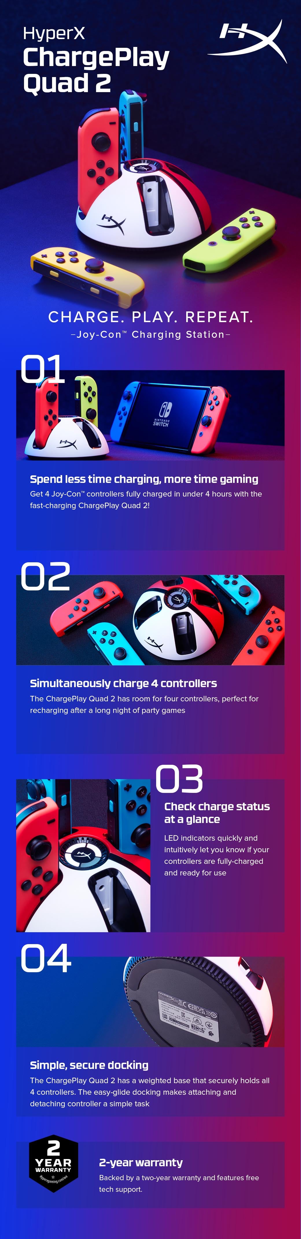HyperX ChargePlay Quad 2 Gaming controller Red, White USB Indoor