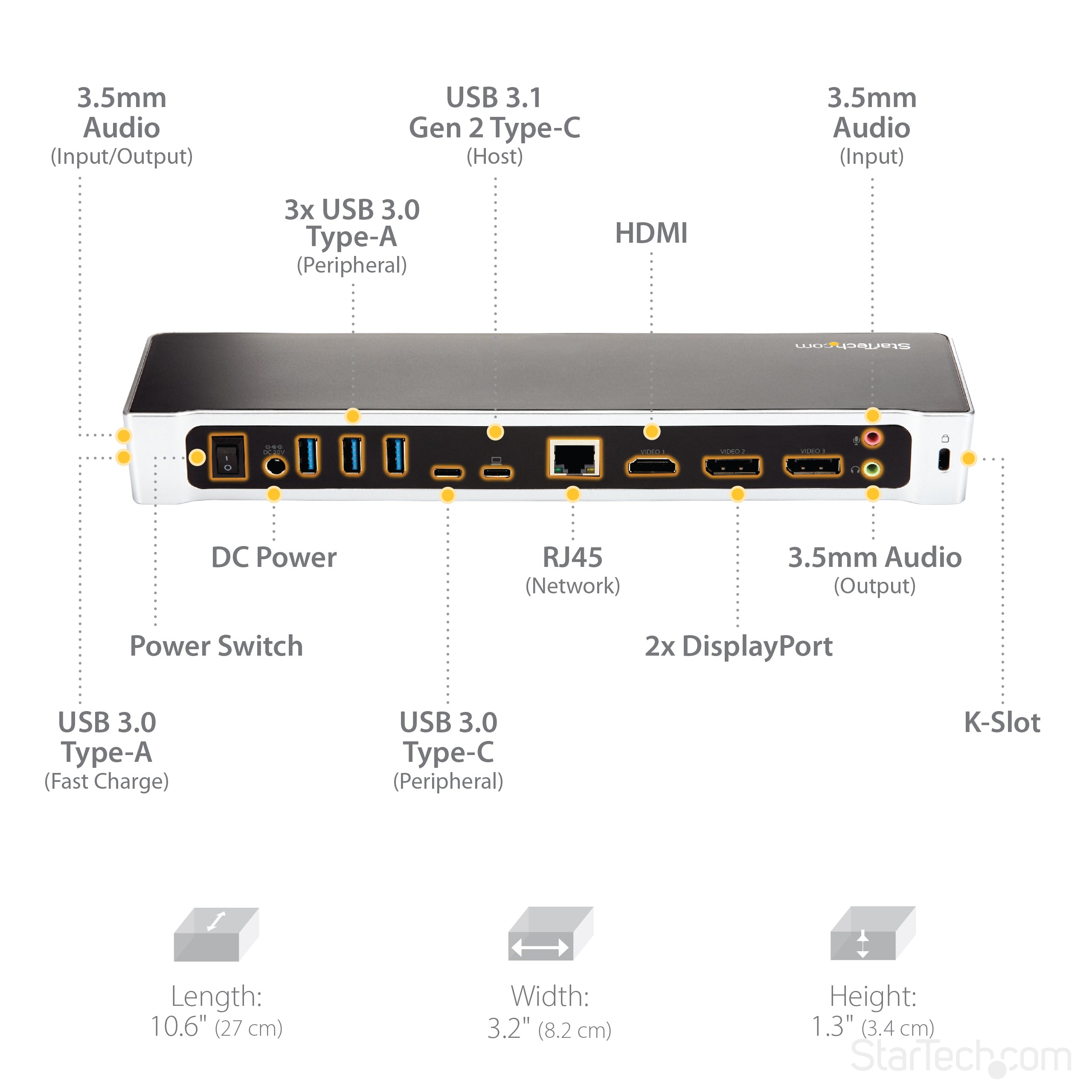 StarTech.com 4K USB-C Dock, Triple UHD 4K Monitor Docking Station, Mac & Windows, USB C to HDMI & DisplayPort, 100W Power Delivery, 5x USB 5Gbps Hub - TAA