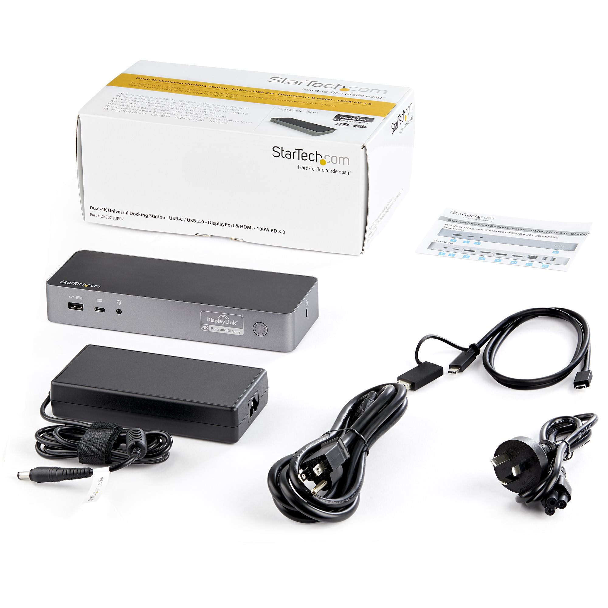 StarTech.com Universal Laptop Docking Station, Hybrid USB-C & USB-A Dock, Dual 4K DP & HDMI, 100W PD, Mac / Windows / Chrome OS, 4x USB 5Gbps Hub, GbE