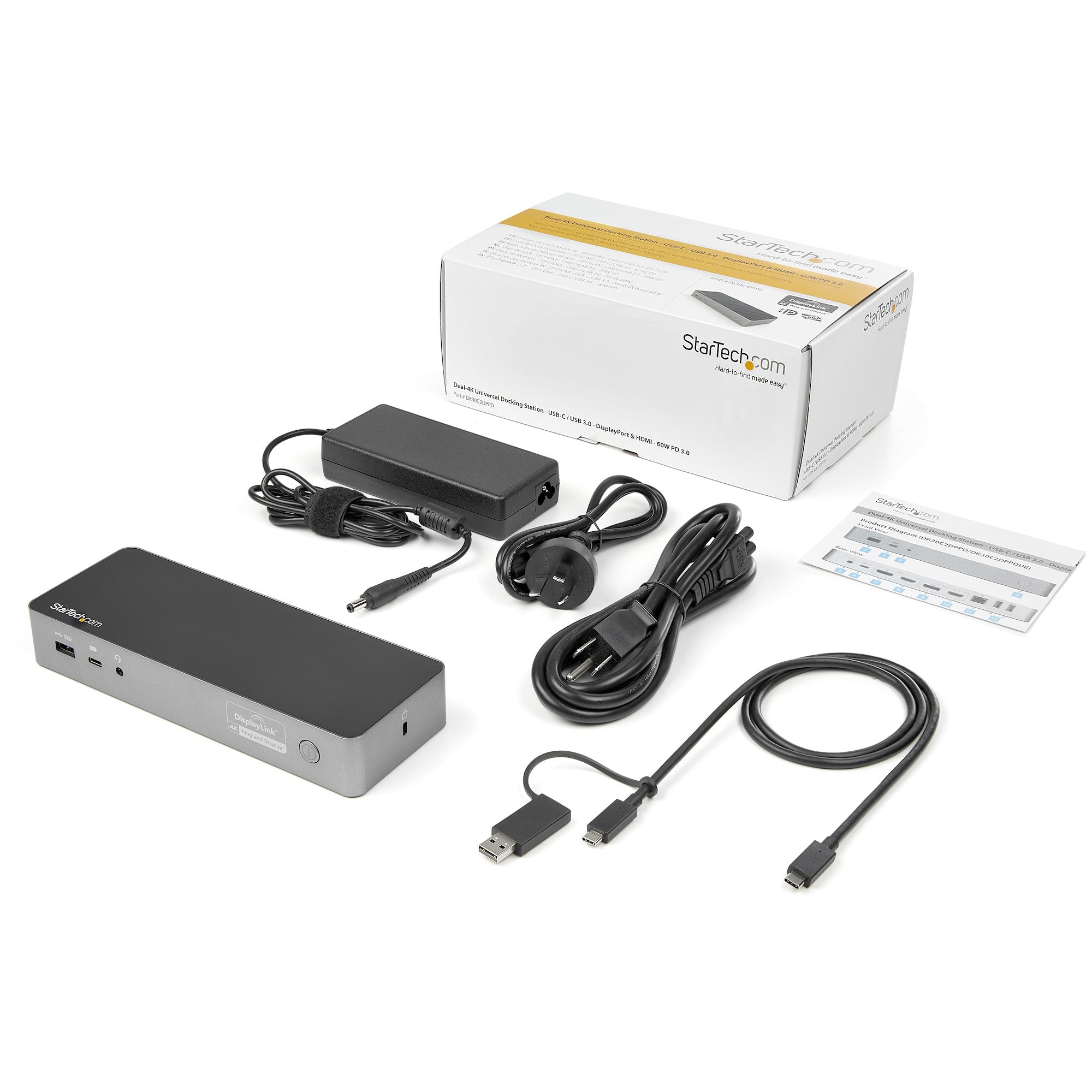 StarTech.com Universal Laptop Docking Station, Hybrid USB-C & USB-A Dock, Dual 4K DP & HDMI, 60W PD, Mac / Windows / Chrome OS, 4x USB 5Gbps Hub, GbE