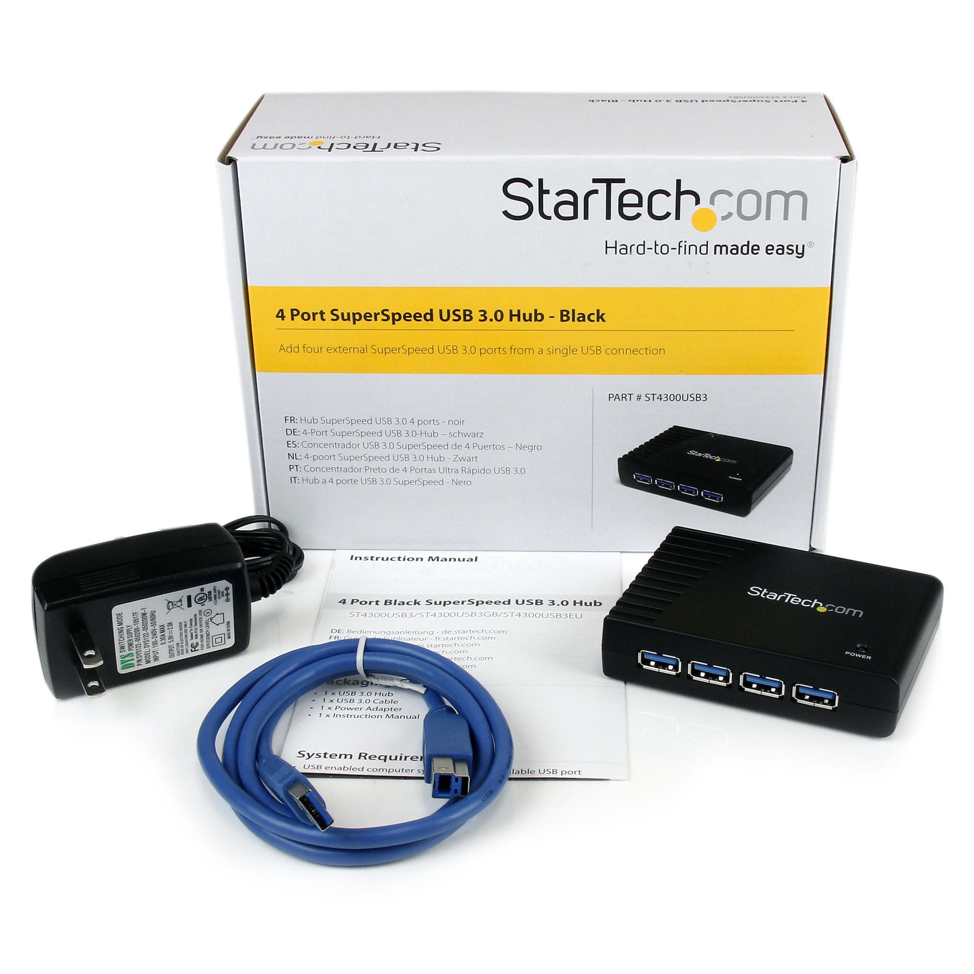 StarTech.com 4 Port Black SuperSpeed USB 3.0 Hub - 5Gbps