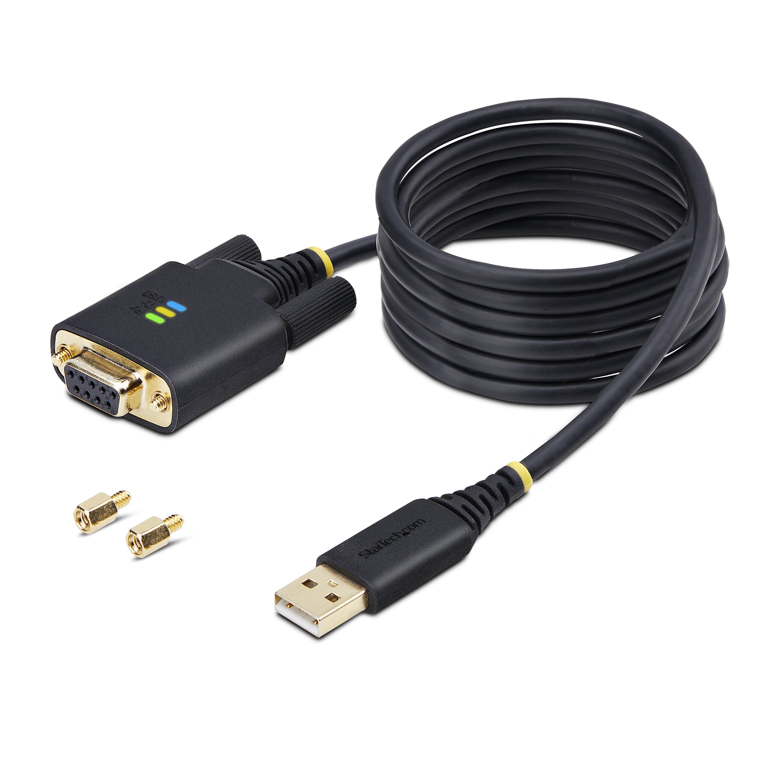 StarTech.com 6.6ft (2m) USB to Null Modem Serial Adapter Cable, COM Retention, FTDI, USB-A to DB9 RS232, Interchangeable DB9 Screws/Nuts, Windows/macOS/Linux
