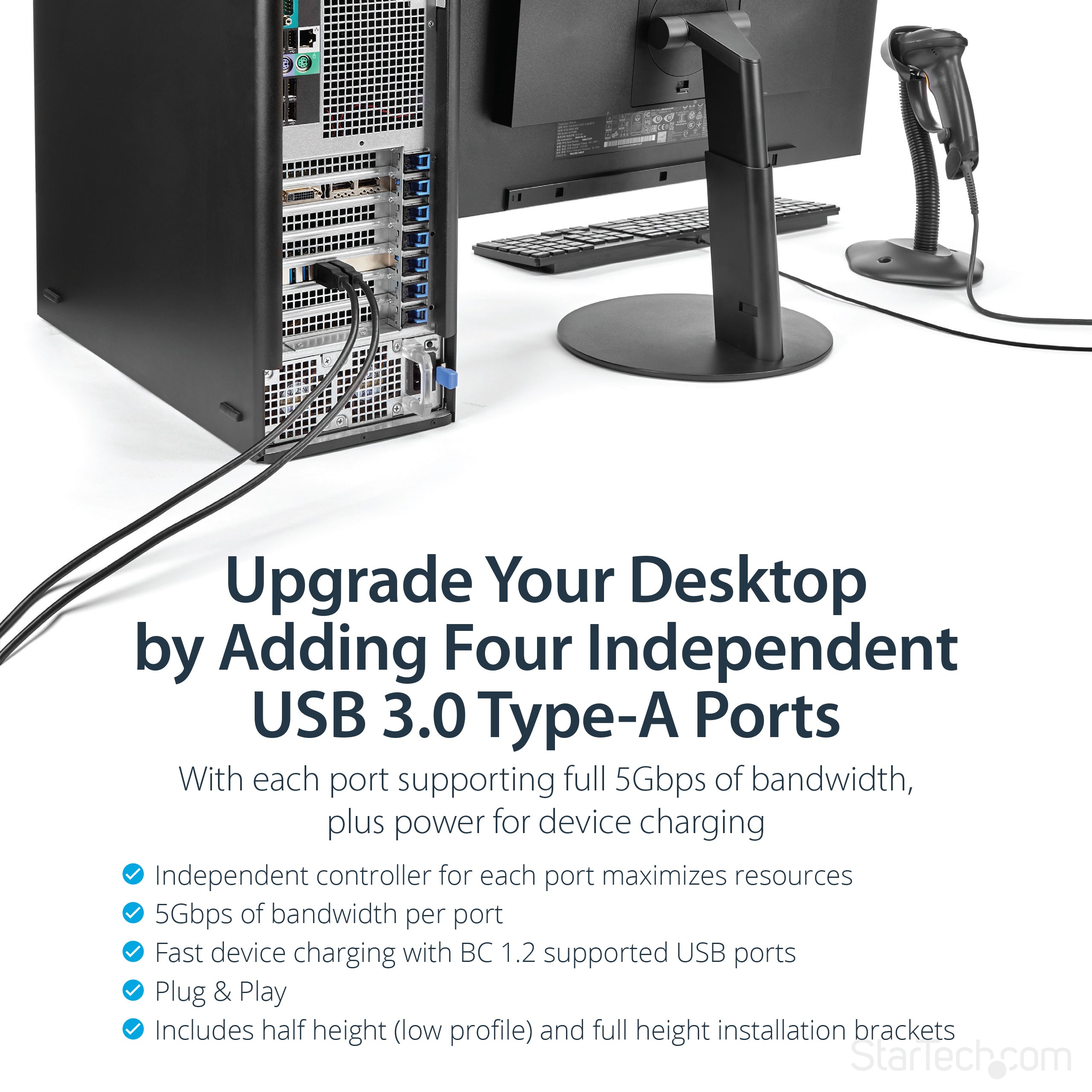 StarTech.com 4 Port USB 3.0 PCIe Card w/ 4 Dedicated 5Gbps Channels (USB 3.1 Gen 1) - UASP - SATA / LP4 Power - PCI Express Adapter Card