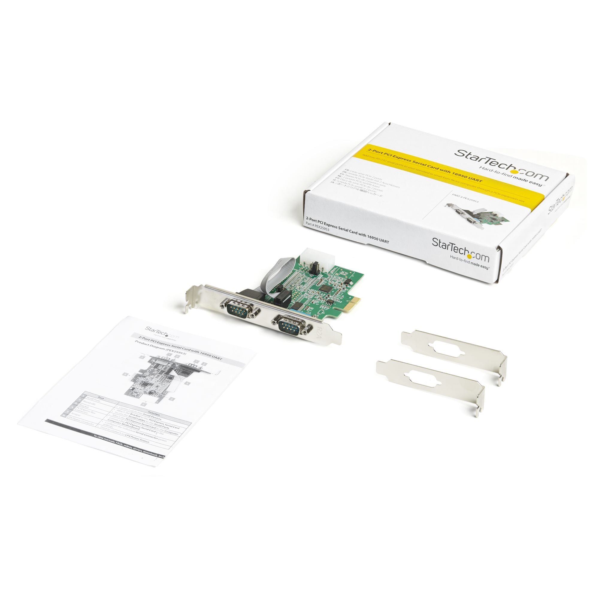 StarTech.com 2-port PCI Express RS232 Serial Adapter Card - PCIe RS232 Serial Host Controller Card - PCIe to Dual Serial DB9 Card - 16950 UART - Expansion Card - Windows & Linux